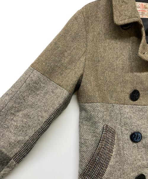 Harris Tweed（ハリスツイード）Harris Tweed (ハリスツイード) ヘリンボーンツイードダブルコート ベージュ×グレー サイズ:Mの古着・服飾アイテム