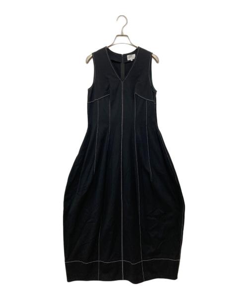 LANVIN en Bleu（ランバンオンブルー）LANVIN en Bleu (ランバンオンブルー) カラーステッチコクーンカットソーワンピース ブラック サイズ:38の古着・服飾アイテム