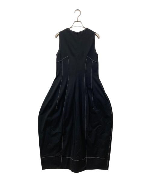 LANVIN en Bleu（ランバンオンブルー）LANVIN en Bleu (ランバンオンブルー) カラーステッチコクーンカットソーワンピース ブラック サイズ:38の古着・服飾アイテム