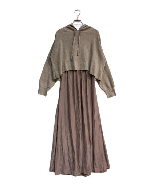 COCODEAL（ココディール）COCODEAL (ココディール) ショートフードニット×ワッシャーサテンワンピース グレージュ サイズ:2 未使用品の古着・服飾アイテム