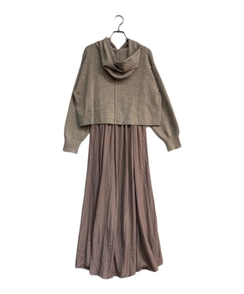 COCODEAL（ココディール）COCODEAL (ココディール) ショートフードニット×ワッシャーサテンワンピース グレージュ サイズ:2 未使用品の古着・服飾アイテム