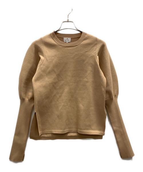 LANVIN en Bleu（ランバンオンブルー）LANVIN en Bleu (ランバンオンブルー) パフスリーブニットトップス ベージュ サイズ:38 未使用品の古着・服飾アイテム