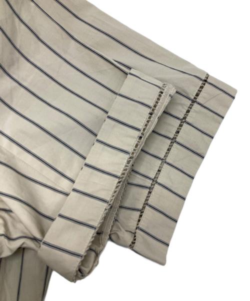 Jane Marple（ジェーンマープル）Jane Marple (ジェーンマープル) カットワークレースカラー付半袖ストライプワンピース ベージュ サイズ:Mの古着・服飾アイテム