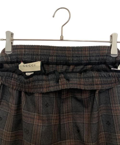 GUCCI（グッチ）GUCCI (グッチ) Symbols Check Wool Pants グレー×レッド サイズ:46の古着・服飾アイテム