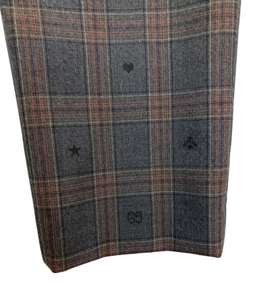 GUCCI（グッチ）GUCCI (グッチ) Symbols Check Wool Pants グレー×レッド サイズ:46の古着・服飾アイテム