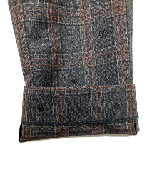 GUCCI（グッチ）GUCCI (グッチ) Symbols Check Wool Pants グレー×レッド サイズ:46の古着・服飾アイテム