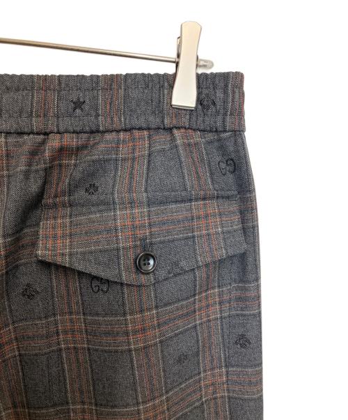 GUCCI（グッチ）GUCCI (グッチ) Symbols Check Wool Pants グレー×レッド サイズ:46の古着・服飾アイテム