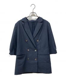LUMINOSO COMMECA（ルミノーゾコムサ）の古着「綿麻ポリエステルストレッチ ダブルブレストジャケット」｜グレー