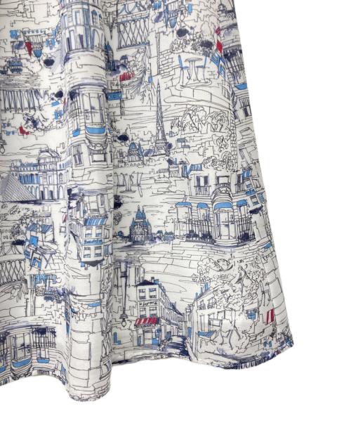 AMACA（アマカ）AMACA (アマカ) Paris line drawingプリントフレアースカート ブルー×ホワイト サイズ:38の古着・服飾アイテム