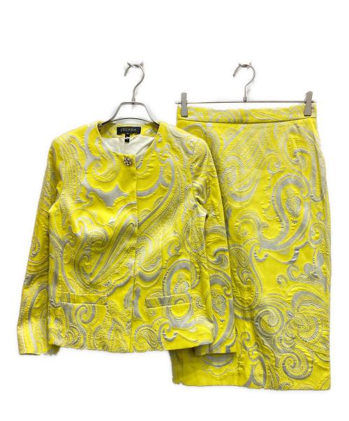 ESCADA（エスカーダ）ESCADA (エスカーダ) ジャガードセットアップ イエロー サイズ:ジャケット34 スカート38の古着・服飾アイテム