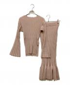 anuansアニュアンス）の古着「ワイドリブニットセットアップ」｜ピンクベージュ