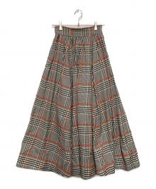 OBLI（オブリ）の古着「ラインチェックスカート」｜ブラック×ナチュラル