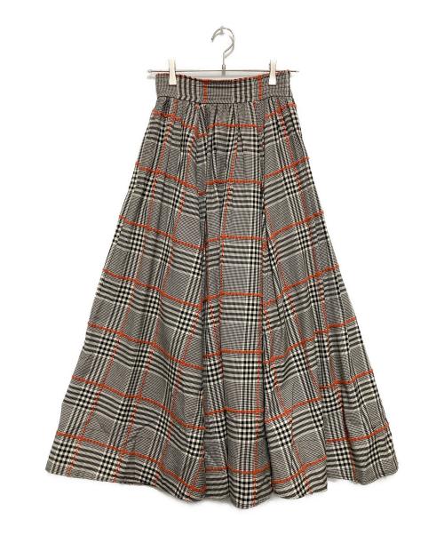 OBLI（オブリ）OBLI (オブリ) ラインチェックスカート ブラック×ナチュラル サイズ:Mの古着・服飾アイテム