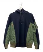 sacaiサカイ）の古着「Sponge Sweat x Nylon Twill Hoodie」｜ネイビー×オリーブ