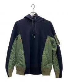 sacai（サカイ）の古着「Sponge Sweat x Nylon Twill Hoodie」｜ネイビー×オリーブ