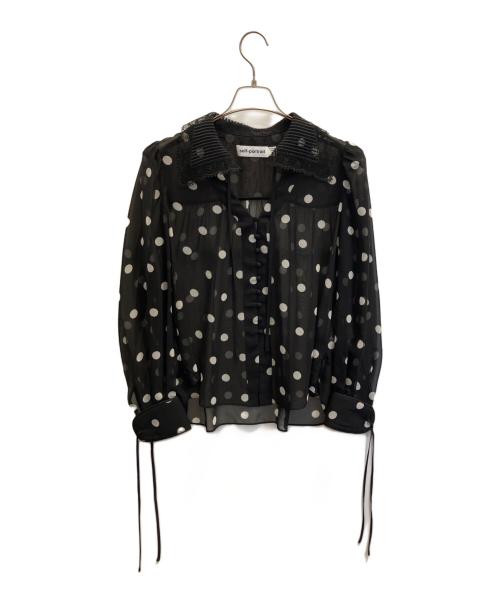 SELF PORTRAIT（セルフ ポートレイト）SELF PORTRAIT (セルフ ポートレイト) ポルカドットギャザーブラウス ブラック サイズ:UK8の古着・服飾アイテム