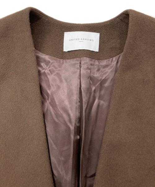UNITED ARROWS（ユナイテッドアローズ）UNITED ARROWS (ユナイテッドアローズ) UWSC W/N Vノーカラーコート ブラウン サイズ:38の古着・服飾アイテム