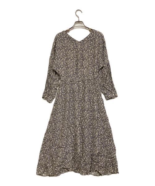 SOULEIADO（ソレイアード）SOULEIADO (ソレイアード) レーヨンプリントVネックフレアワンピース ブラック サイズ:SIZE 36の古着・服飾アイテム