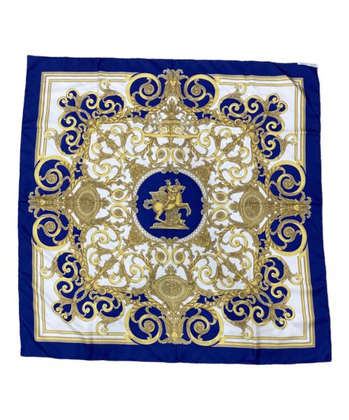 HERMES（エルメス）HERMES (エルメス) カレ90シルクスカーフ ブルー×ゴールドの古着・服飾アイテム