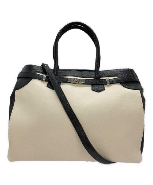 Gianni Notaro（ジャンニ ノターロ）Gianni Notaro (ジャンニ ノターロ) carol J (キャロルジェイ) 別注 レザー×キャンバス トートバッグ アイボリー×ブラックの古着・服飾アイテム