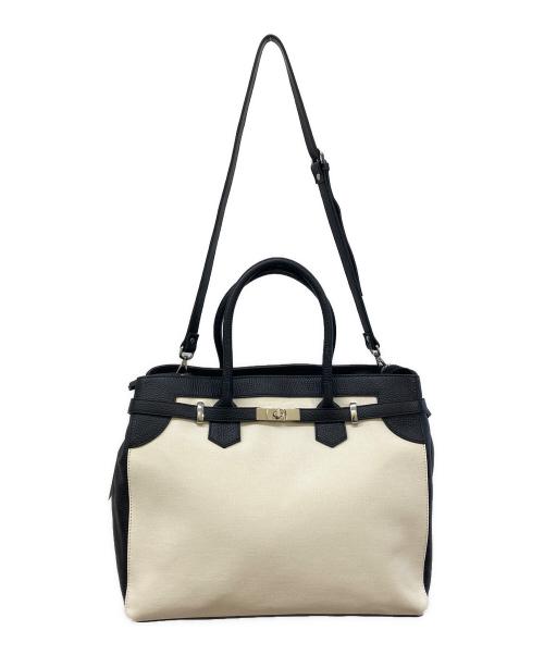 Gianni Notaro（ジャンニ ノターロ）Gianni Notaro (ジャンニ ノターロ) carol J (キャロルジェイ) 別注 レザー×キャンバス トートバッグ アイボリー×ブラックの古着・服飾アイテム