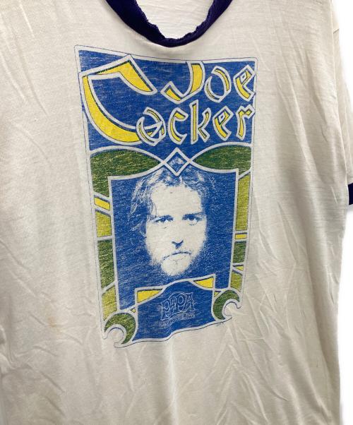 -（-）- (-) ヴィンテージ リンガーTシャツ ホワイト×パープル サイズ:-の古着・服飾アイテム