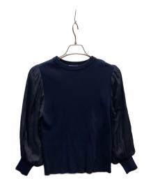 BARNEYS NEWYORK（バーニーズ・ニューヨーク）の古着「異素材ボリュームスリーブニット」｜ネイビー