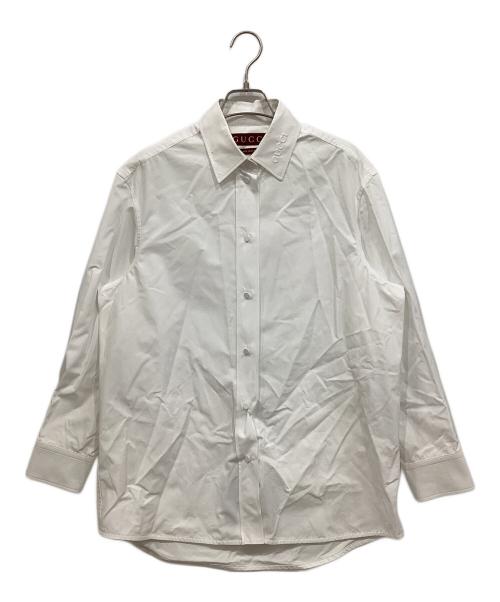 GUCCI（グッチ）GUCCI (グッチ) リボンタイ付き コットンポプリン シャツ ホワイト サイズ:36の古着・服飾アイテム