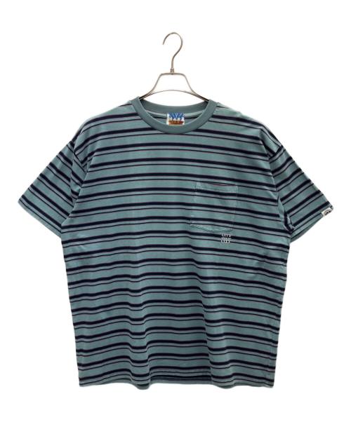 city country city（シティーカントリーシティー）CITY COUNTRY CITY (シティーカントリーシティー) Embroidered Logo Overdye Border Pocket T-shirt ブルー サイズ:Mの古着・服飾アイテム