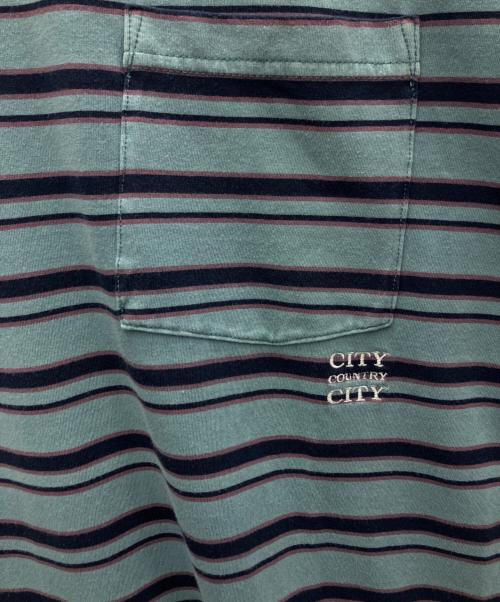 city country city（シティーカントリーシティー）CITY COUNTRY CITY (シティーカントリーシティー) Embroidered Logo Overdye Border Pocket T-shirt ブルー サイズ:Mの古着・服飾アイテム