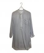 COMME des GARCONS SHIRTコムデギャルソンシャツ）の古着「ノーカラープルオーバーストライプシャツ」｜ブルー×ホワイト