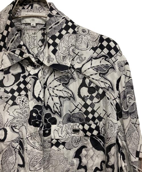 CHANEL（シャネル）CHANEL (シャネル) シルクシャツ ホワイト×ブラック サイズ:42の古着・服飾アイテム