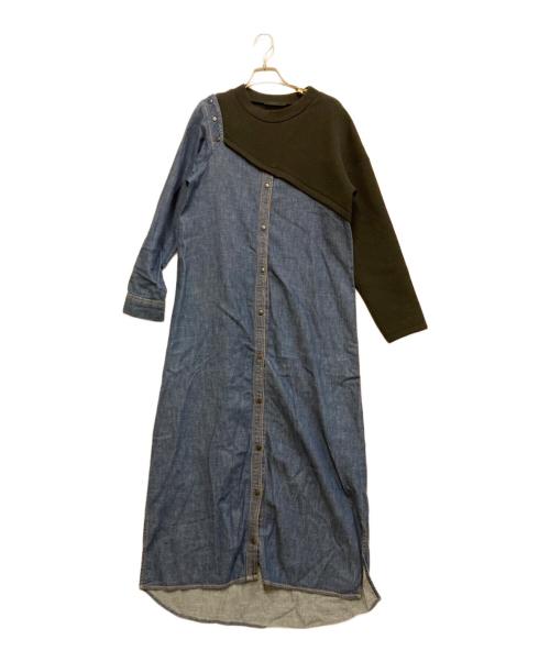 AULA（オーラ）AULA (オーラ) デニム×ジャージー切替 ドルマン ワンピース インディゴ サイズ:SIZE 0の古着・服飾アイテム