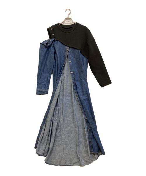 AULA（オーラ）AULA (オーラ) デニム×ジャージー切替 ドルマン ワンピース インディゴ サイズ:SIZE 0の古着・服飾アイテム
