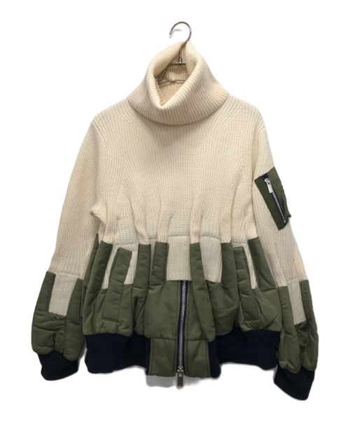 sacai（サカイ）sacai (サカイ) MA-1ドッキングニット ホワイト×オリーブ サイズ:1の古着・服飾アイテム