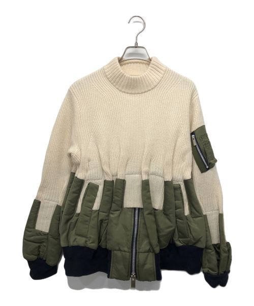 sacai（サカイ）sacai (サカイ) MA-1ドッキングニット ホワイト×オリーブ サイズ:1の古着・服飾アイテム