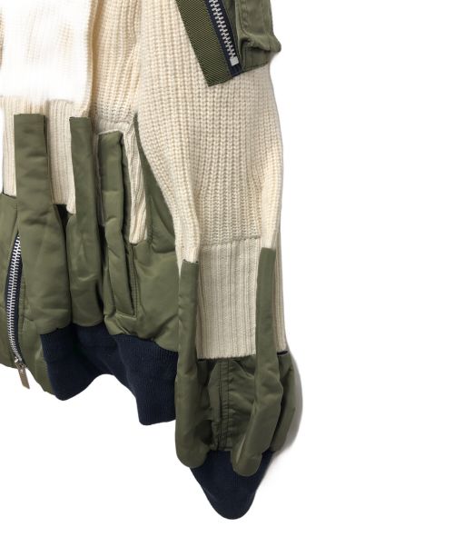 sacai（サカイ）sacai (サカイ) MA-1ドッキングニット ホワイト×オリーブ サイズ:1の古着・服飾アイテム