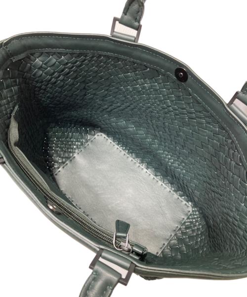 FALORNI（ファロルニ）FALORNI (ファロルニ) 編み込みレザートートバッグ グリーンの古着・服飾アイテム