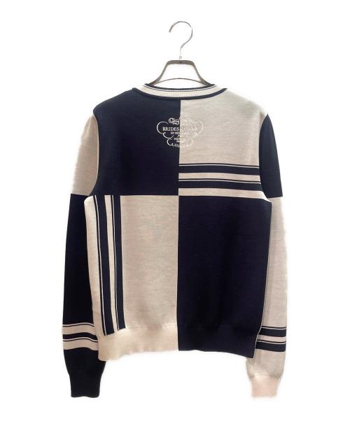 HERMES（エルメス）HERMES (エルメス) シルク混 総柄ニット ネイビー×ホワイト サイズ:38の古着・服飾アイテム