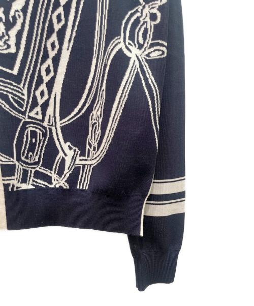 HERMES（エルメス）HERMES (エルメス) シルク混 総柄ニット ネイビー×ホワイト サイズ:38の古着・服飾アイテム