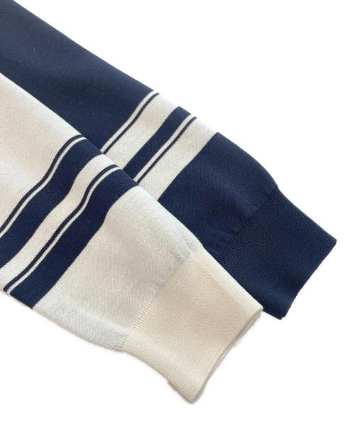 HERMES（エルメス）HERMES (エルメス) シルク混 総柄ニット ネイビー×ホワイト サイズ:38の古着・服飾アイテム