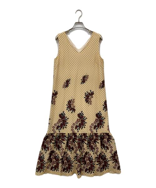 GRACE CONTINENTAL（（グレースコンチネンタル）GRACE CONTINENTAL (（グレースコンチネンタル) チェック刺繍ロングワンピース ベージュ サイズ:36の古着・服飾アイテム