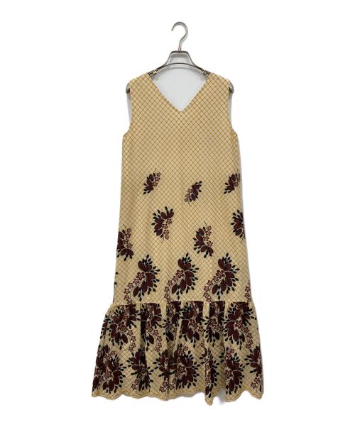 GRACE CONTINENTAL（（グレースコンチネンタル）GRACE CONTINENTAL (（グレースコンチネンタル) チェック刺繍ロングワンピース ベージュ サイズ:36の古着・服飾アイテム