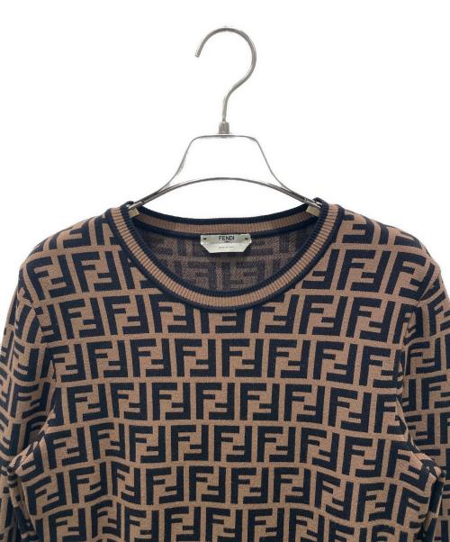 FENDI（フェンディ）FENDI (フェンディ) ズッカ柄ニットワンピース ブラウン×ブラック サイズ:38の古着・服飾アイテム