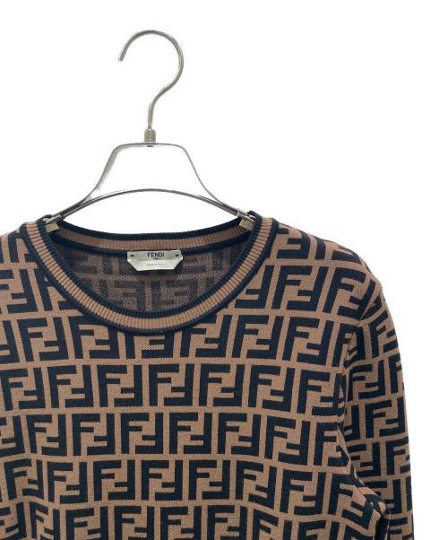 FENDI（フェンディ）FENDI (フェンディ) ズッカ柄ニットワンピース ブラウン×ブラック サイズ:38の古着・服飾アイテム