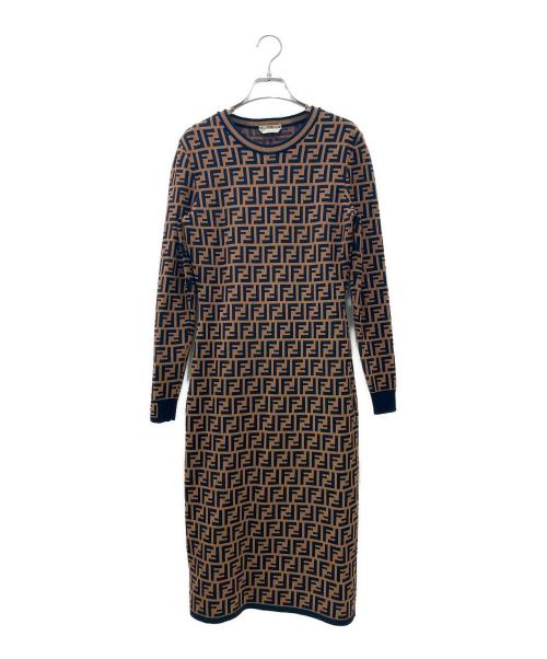 FENDI（フェンディ）FENDI (フェンディ) ズッカ柄ニットワンピース ブラウン×ブラック サイズ:38の古着・服飾アイテム
