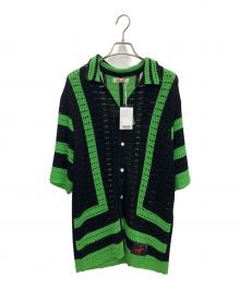 SYUMAN.（シュウマン）の古着「crochet short sleeve」｜ブラック×グリーン