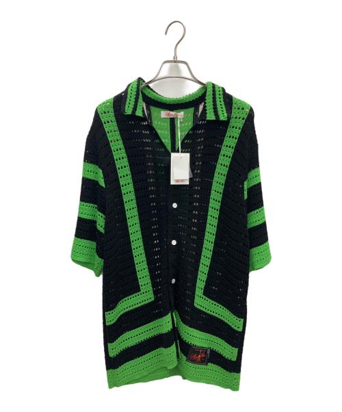 SYUMAN.（シュウマン）SYUMAN. (シュウマン) crochet short sleeve ブラック×グリーン サイズ:F 未使用品の古着・服飾アイテム