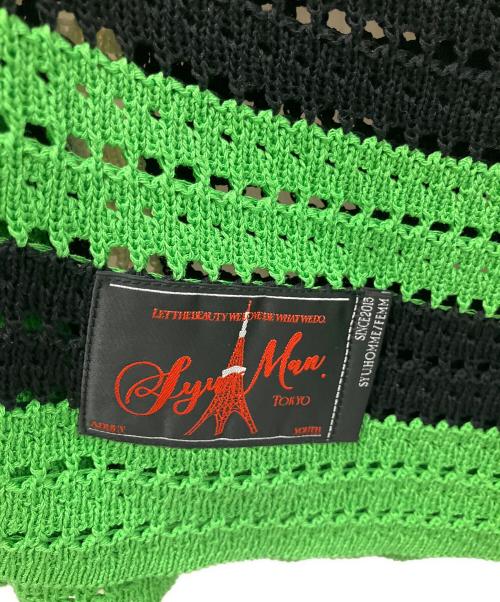 SYUMAN.（シュウマン）SYUMAN. (シュウマン) crochet short sleeve ブラック×グリーン サイズ:F 未使用品の古着・服飾アイテム
