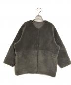 BEAUTY&YOUTHビューティーアンドユース）の古着「ボア×フェイクムートン ノーカラーリバーシブルコート」｜グレー